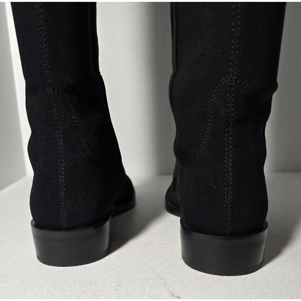 Stuart Weitzman Keelan City Black Suede Microstretch knee Boots w/Logo Sz 9 B